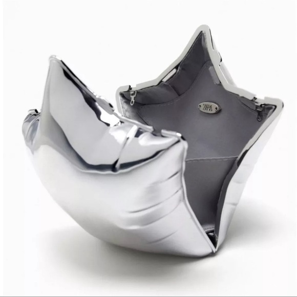 NWT ZARA METALLIC SILVER BALLOON STAR SHAPED BOX CROSSBODY PURSE - Picture 4 of 7